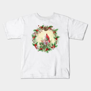 Christmas Cardinal Wreath Kids T-Shirt